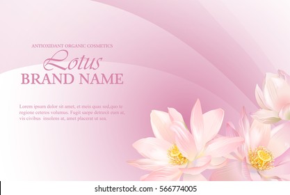 Vector health care horizontal banner with white lotus on pink. Design for natural cosmetics, women hygiene products, soap and napkins. Can be used as yoga center and ayurveda products background