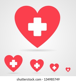 Vector Health Care Icon, White Cross In Red Heart