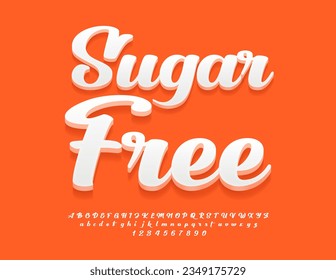 Vector health Emblem Sugar Free. Cursive White Font, Artistic 3D Alphabet Letters, Numbers and Symbols set