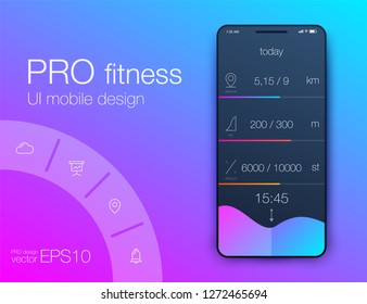 Vector Health And Fitness Smart Phone Application Featuring Taskbar, Step Counter