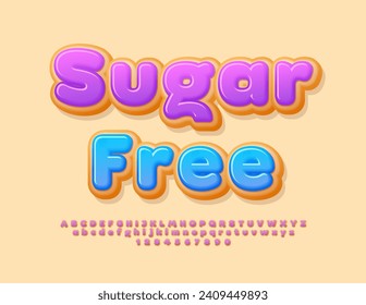 Vector health sign Sugar Free. Donut cake Font. Modern Creative Alphabet Letters and Numbers.