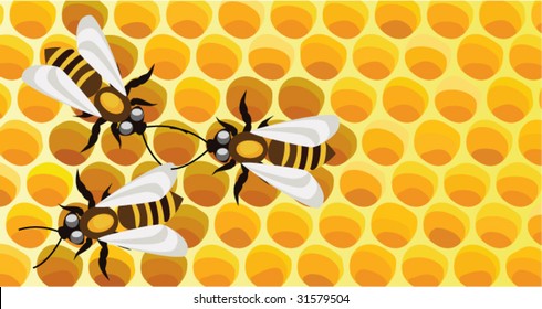 vector healthcare background of working bees on honeycells