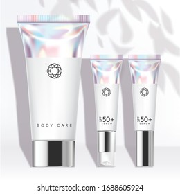 Vector Healthcare / Beauty / Skincare Tube Set With Holographic Effect