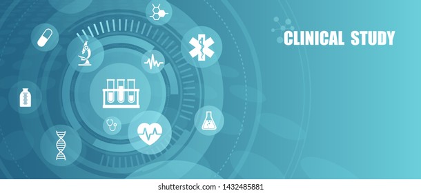 Vector Of Healthcare Laboratory Clinical Study Icons, Scientific Discovery Banner