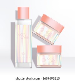 Vector Healthcare / Skincare / Beauty Bottle & Jar Packaging with Holographic Label