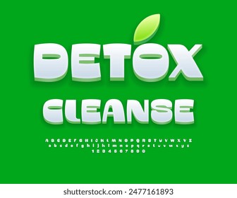 Vector healthy badge Detox Cleanse. Pure White Font. Unique 3D Alphabet Letters and Numbers set.	