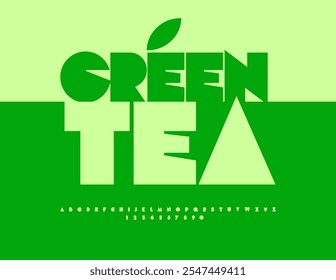 Vector gezonde badge Groene thee met decoratief blad. Modern artistiek lettertype. Decoratieve alfabet letters en cijfers set. 
