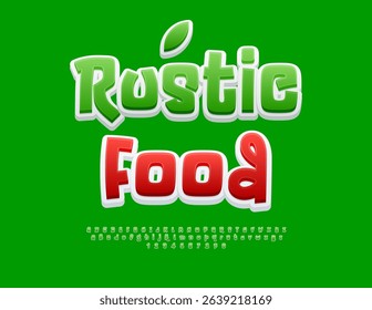Vector Healthy banner Rustic Food. Funny Green Font. Bright Decorative Alphabet Letters and Numbers set.