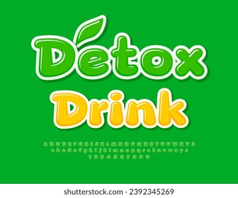 Vector healthy concept Detox Drink with decorative Leaf. Green funny Font. Creative Alphabet Letters and Numbers set
