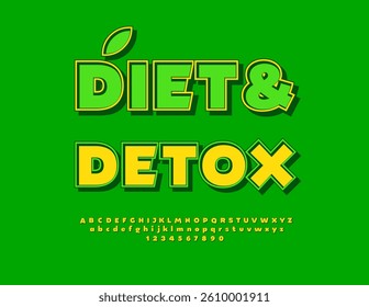 Vector Healthy concept Diet and Detox. Bright Retro style Font. Classic Digital Alphabet Letters and Numbers set.