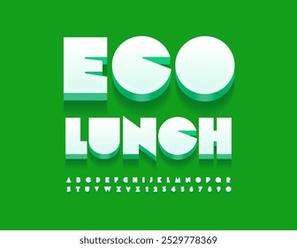 Vector healthy concept Eco Lunch. 3D Modern Font. Creative  Alphabet Letters and Numbers set.