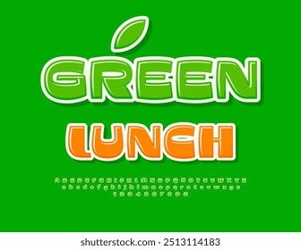Vector healthy concept Green Lunch for Cafe, Restaurant, Menu. Green Glossy Font. Stylish Alphabet Letters and Numbers set.