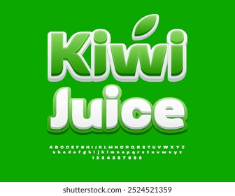 Vector healthy concept Kiwi Juice with decorative Lead. Modern creative Font. Green and White Alphabet Letters and Numbers set