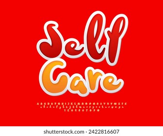 Vector healthy concept Self Care. Artistic orange Font. Bright creative Alphabet Letters and Numbers set