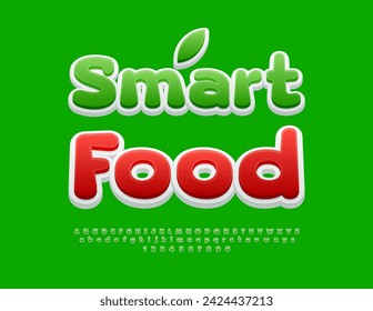 Vector healthy concept Smart Food with decorative Leaf. Modern set of Alphabet Letters and Numbers. Playful green Font.