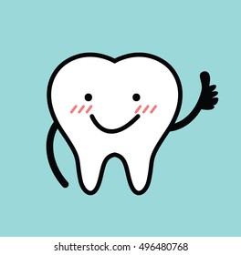 Vector of Healthy cute cartoon tooth character making thumb up