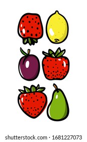 Vector Healthy Eating card with hand drawn ripe juicy fruits. Beautiful food design elements, ink drawing