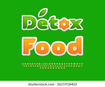 Vector Healthy flyer Detox Food for Cafe, Shop and Market. Cool Orange Font. Beautiful Alphabet Letters and Numbers set.