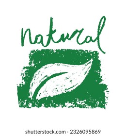 Vector healthy food badge with hand-drawn coal texture. Organic products emblem. Healthy eating icon for vegan label. Natural symbol for cosmetic design. Farming sign. Bio and eco insignia template.