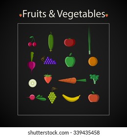 vector healthy food icon set. Fruits&vegetables