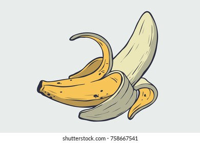 Vector healthy food illustration. Banana hand drawn sign. Good for leaflets, cards, posters, prints, menu.