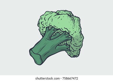 Vector healthy food illustration. Broccoli hand drawn sign. Good for leaflets, cards, posters, prints, menu.