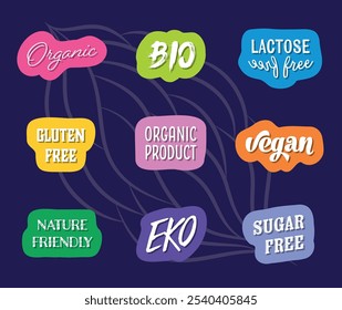 Vector healthy food and organic product labels