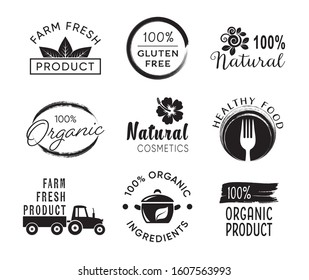 Vector healthy food and organic products black labels
