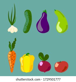 Vector healthy fresh vegetables set. Organic products. Vegetables for diet