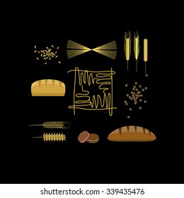 vector healthy grain food icon set