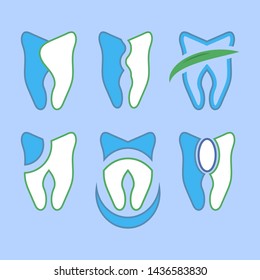 Vector Healthy Human Tooth Logo on Blue Background. Dental Care Concept for Dentistry Clinic or Dentist Medical Center.
