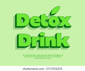 Vector Etiqueta saludable Bebida desintoxicante. Fuente verde negrita creativa. Conjunto clásico de letras, números y símbolos del alfabeto 3D