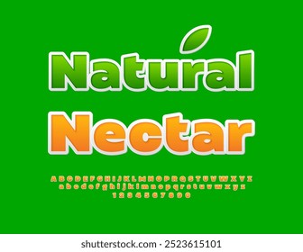 Rótulo de vetor saudável Natural Nectar. Fonte do adesivo laranja. Conjunto criativo de letras e números alfabéticos.