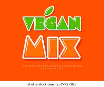 Vector healthy label Vegan Mix. Big Geometric Font. Modern set of Alphabet Letters and Numbers.