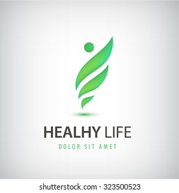 Vector healthy life, man, eco, leaves logo, icon isolated. 