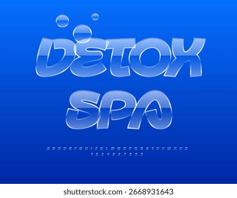 Logotipo de Vector saludable Detox Spa. Fuente de estilo de cristal transparente. Letras y números del alfabeto de cristal moderno.