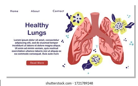 Vector healthy lungs on flowers. Background for label, advertisement of pulmonary medicine, landing or banner for pulmonology clinic, design for website or article about respiratory system health.