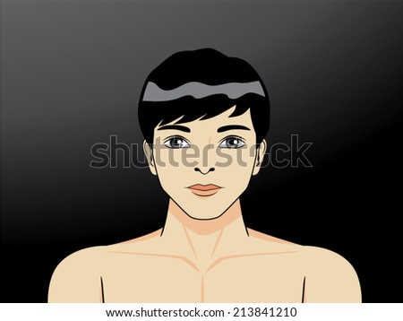 Vector healthy man half body black hair on black background