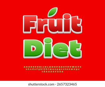 Vetor Healthy poster Dieta de frutas. Fonte Eco Green. Letras alfabéticas clássicas e números definidos. 