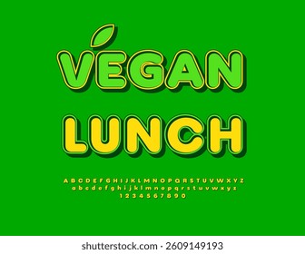 Vector Healthy poster Vegan Lunch. Bright Artistic Font. Round Vintage style Alphabet Letters and Numbers set
