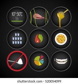 Vector healthy principles of nutrition icons.