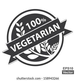 Vector : Healthy Product or Product Information Present By Black Vintage Style Tag, Sticker, Label or Badge With 100 Percent Text, Vegetarian Ribbon and Crop, Cereal or Grain Sign Isolated on White 