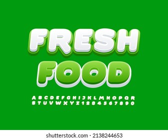 Vector healthy sign Fresh Food with creative Alphabet Letters and Numbers. Uppercase modern Font