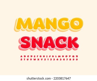 Señal sana del vector Mango Snack. Fuente 3D roja. Divertido conjunto de letras y números de alfabeto
