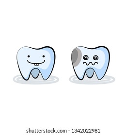 Vector healthy and unheaithy tooth cute characters