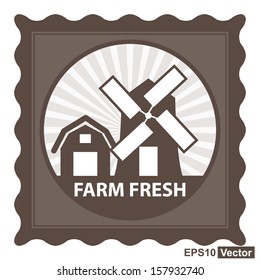 Vector : Healthy, Weight Loss, Diet or Fitness Product Present By Brown Stamp Tag, Sticker or Badge With Farm Fresh Text and Vintage Farm Barn Sign Isolated on White Background 