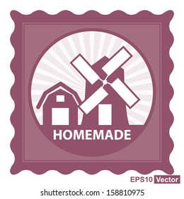 Vector : Healthy, Weight Loss, Diet or Fitness Product Present By Pink Stamp Tag, Sticker or Badge With Homemade Text and Vintage Farm Barn Sign Isolated on White Background 