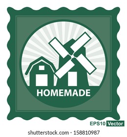 Vector : Healthy, Weight Loss, Diet or Fitness Product Present By Green Stamp Tag, Sticker or Badge With Homemade Text and Vintage Farm Barn Sign Isolated on White Background 