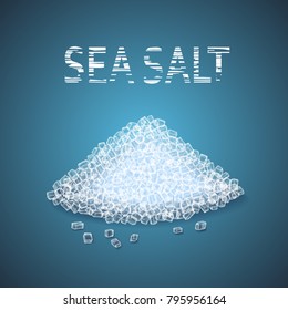 Vector heap of sea salt crystals on a blue background.