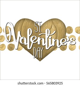 Vector heart with acrylic texture and romantic lettering on it. St. Valentine day design isolated on white background